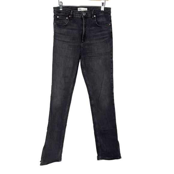Zara Womens 8 Split Hem High Rise Skinny Jeans Washed Black Cotton Stretch Gray - Picture 1 of 12